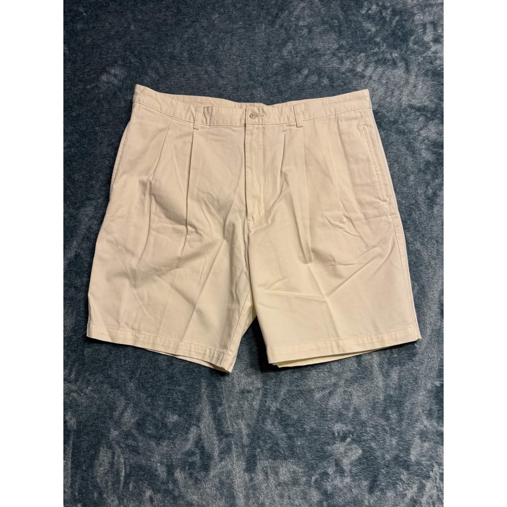 NEW Roundtree & Yorke Mens Shorts 42 Pleated Shorts Beige 100% Cotton Solid